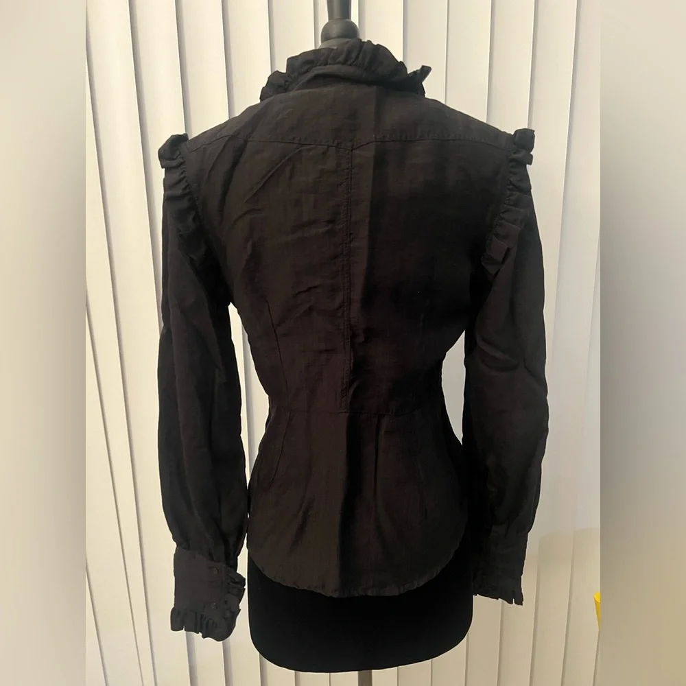 Sabina Musayev black ruffle fitted high neck button up marcel top size S - Picture 3 of 4